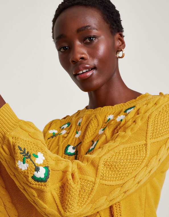 Etta Embroidered Sweater, Yellow (YELLOW), large