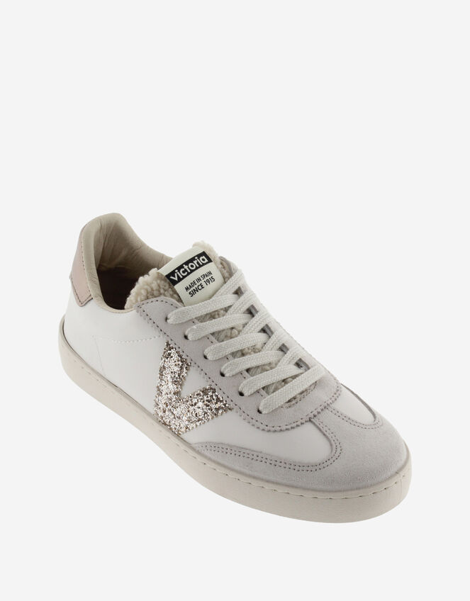 Victoria Berlin Faux Sheepskin Glitter Trainers, Silver (SILVER), large