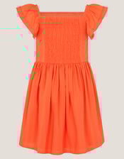 Smocked Square Neck Dress, Orange (ORANGE), large