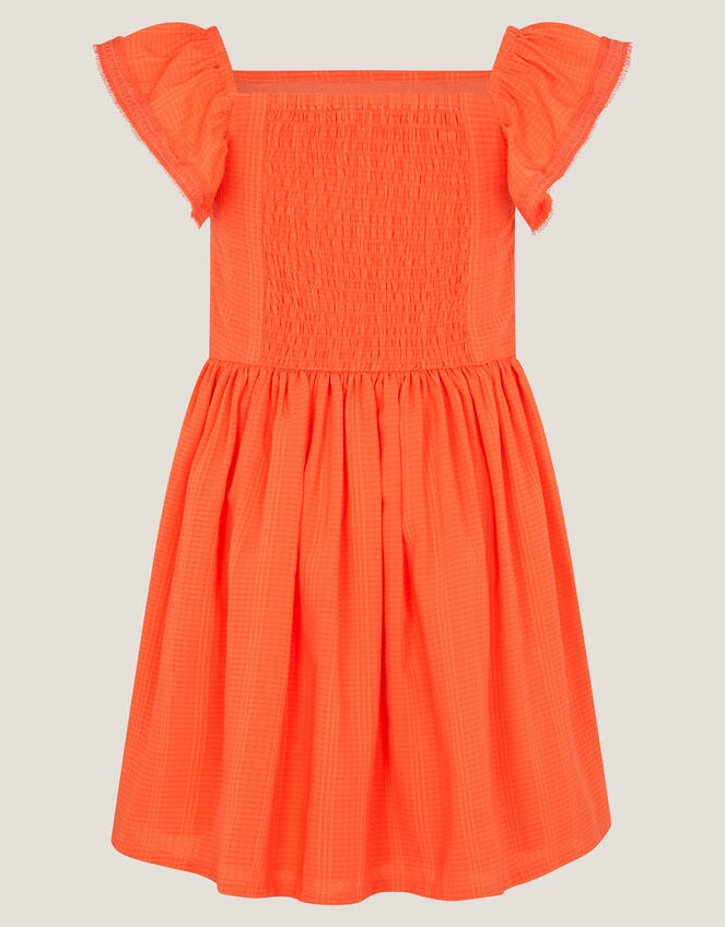 Smocked Square Neck Dress, Orange (ORANGE), large