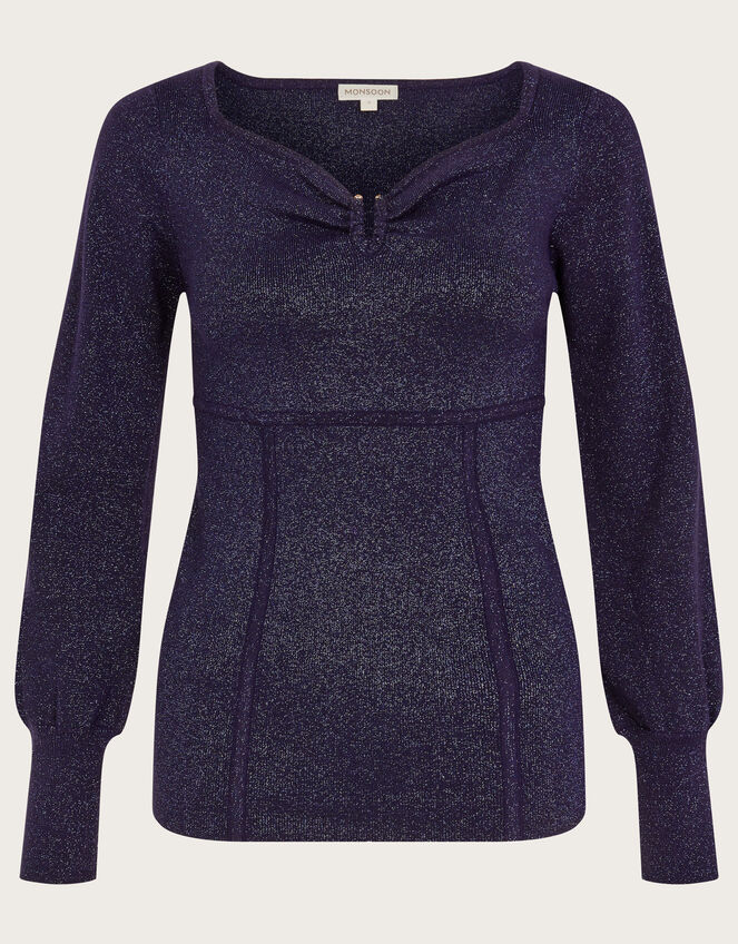 Metallic Bodice Detail Jumper, Blue (NAVY), large
