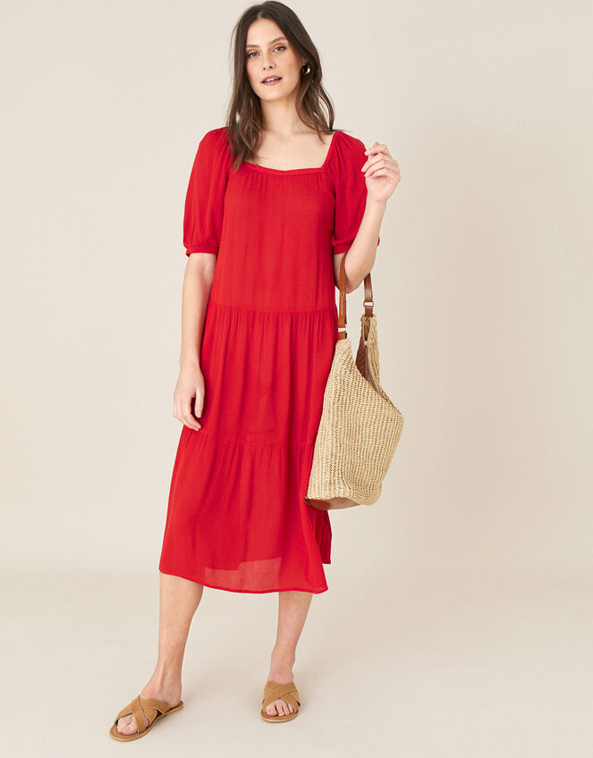 Square Neck Midi Dress in LENZING™ ECOVERO™, Red (RED), large