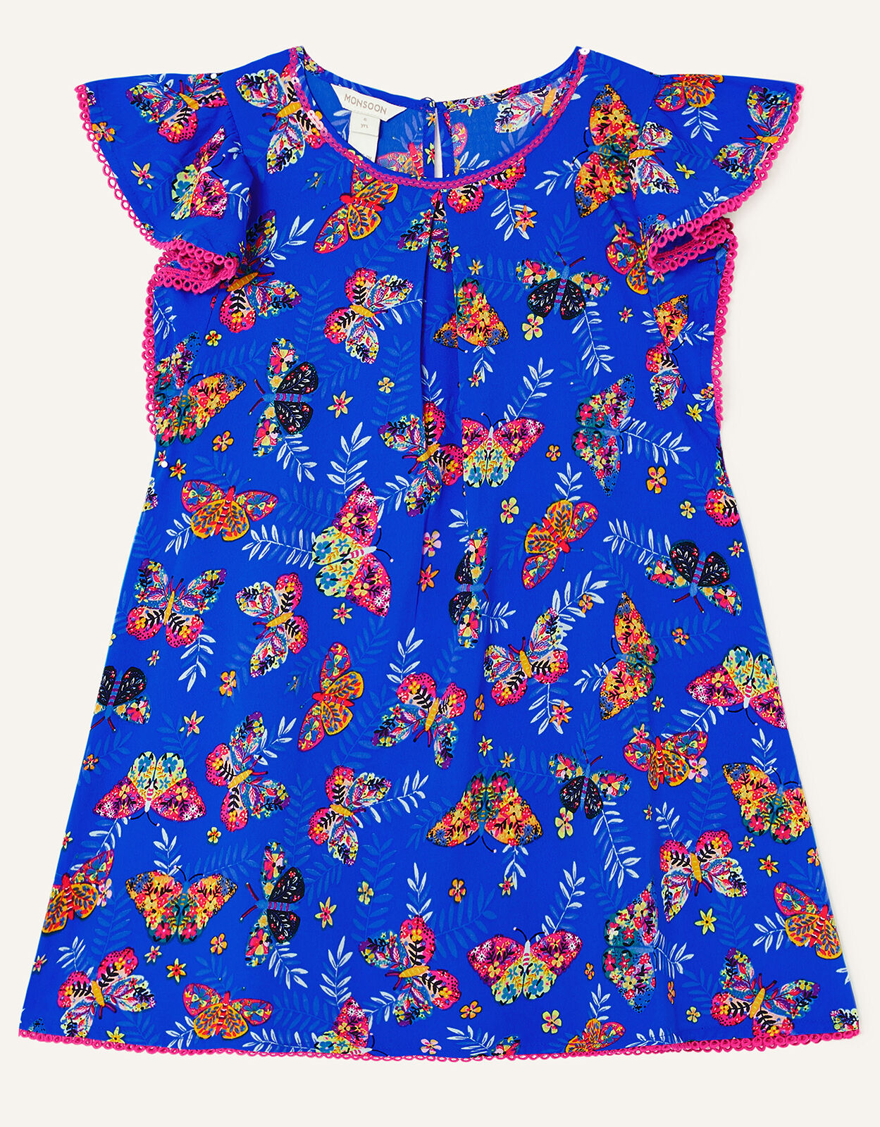 Monsoon Butterfly Print Swing Dress in Sustainable Cotton Blue