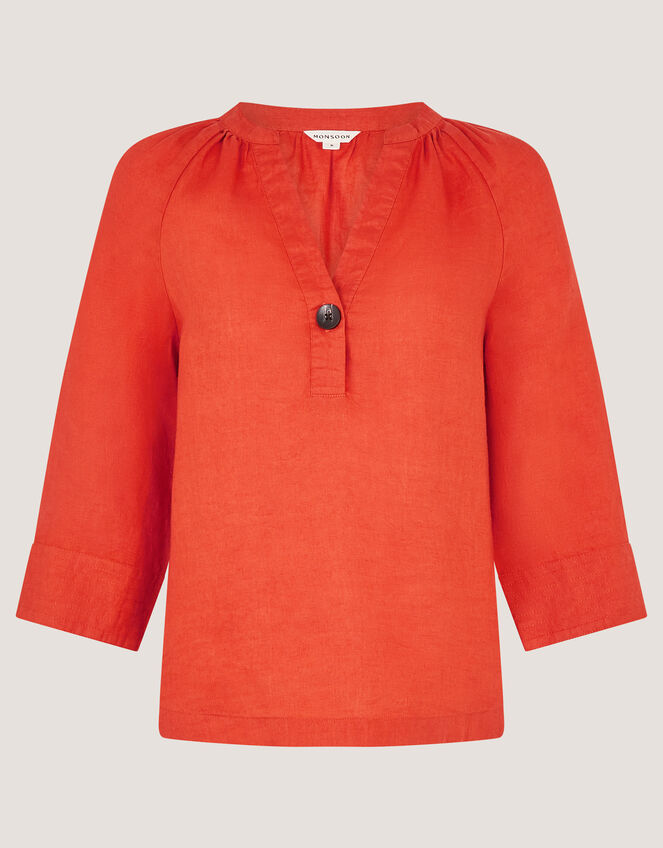 Gianna Linen Top, Orange (RUST), large