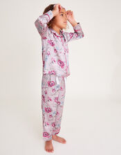 Satin Rose Print Pyjama Set, Pink (PINK), large