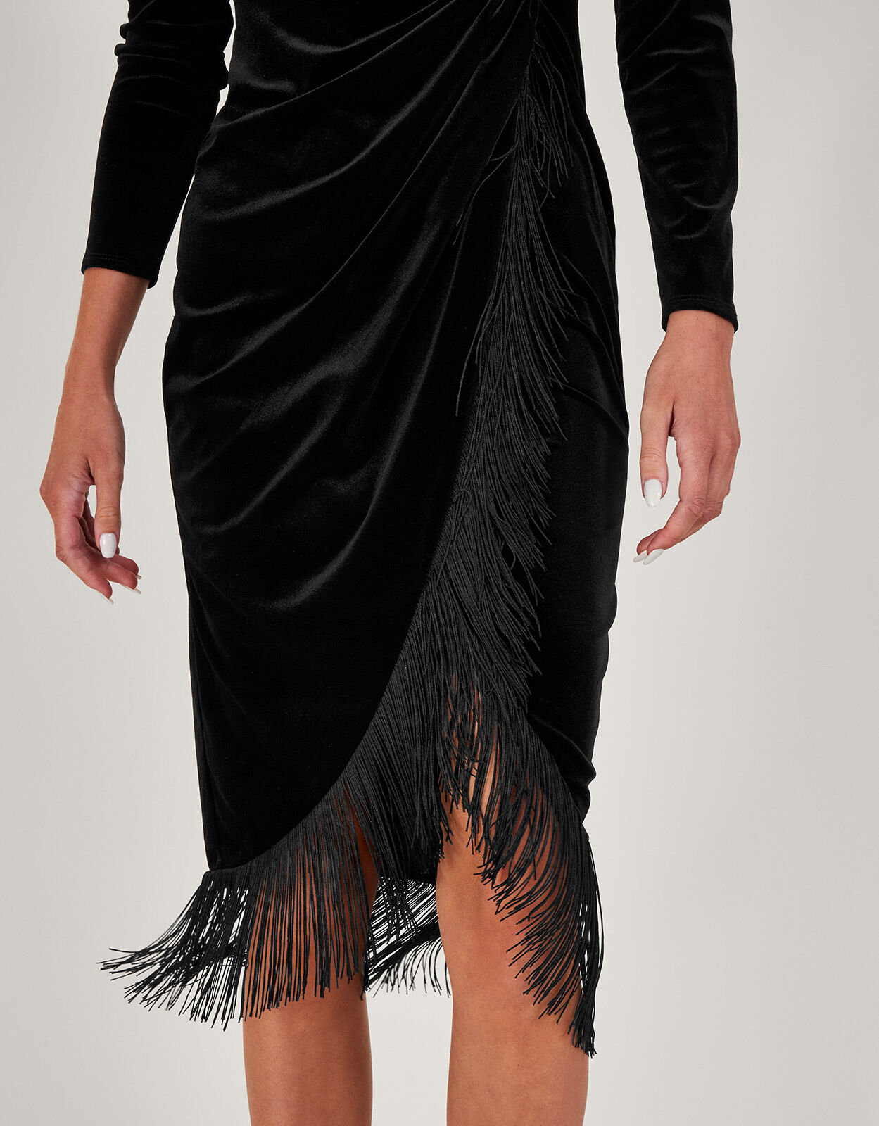 Flossie Velvet Fringe Dress Black