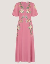 Cora Embellished Floral Midi Dress, Pink (ROSE), large