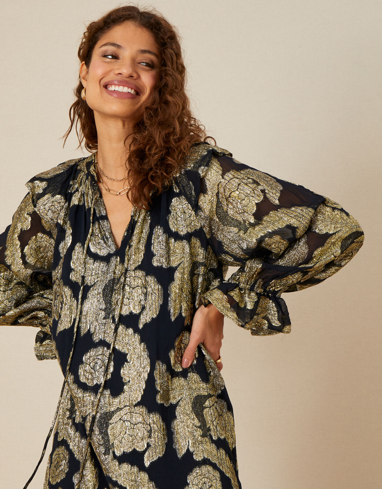 Maya Metallic Jacquard Dress Black