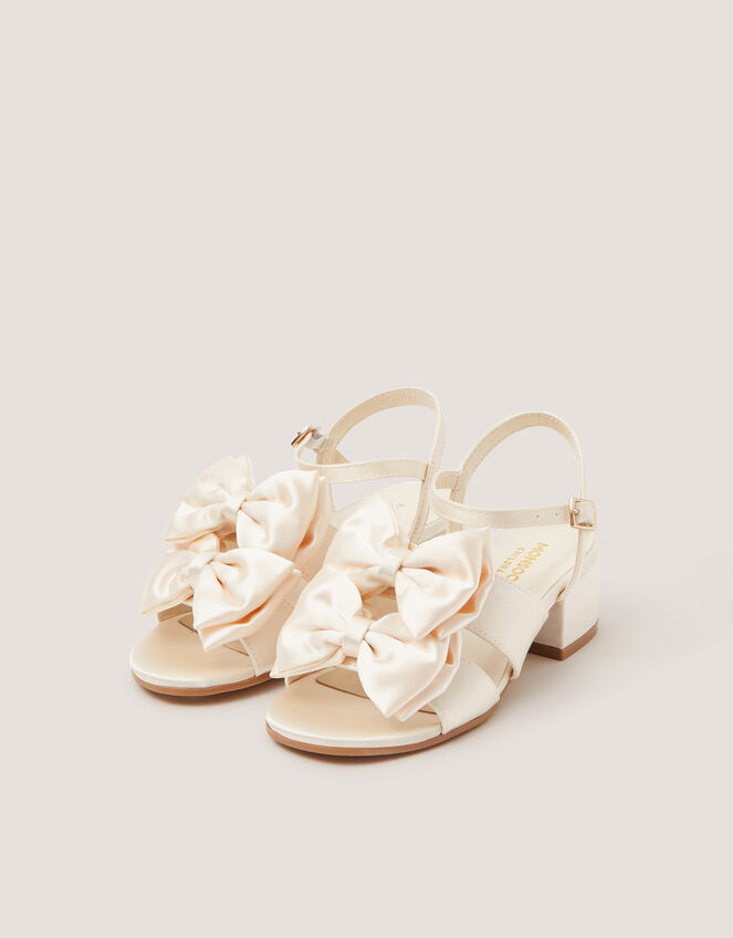 Double Bow Heeled Sandals, Ivory (IVORY), large