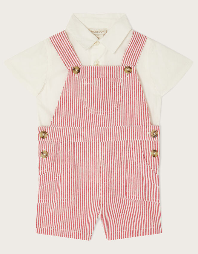 Newborn Stripe Dungarees and Shirt Set, Red (RED), large