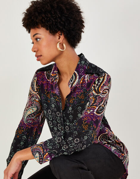 Paisley Print Blouse in LENZING™ ECOVERO™  Red, Red (BURGUNDY), large