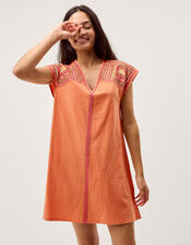 Juliet Embroidered Mini Kaftan, Orange (ORANGE), large