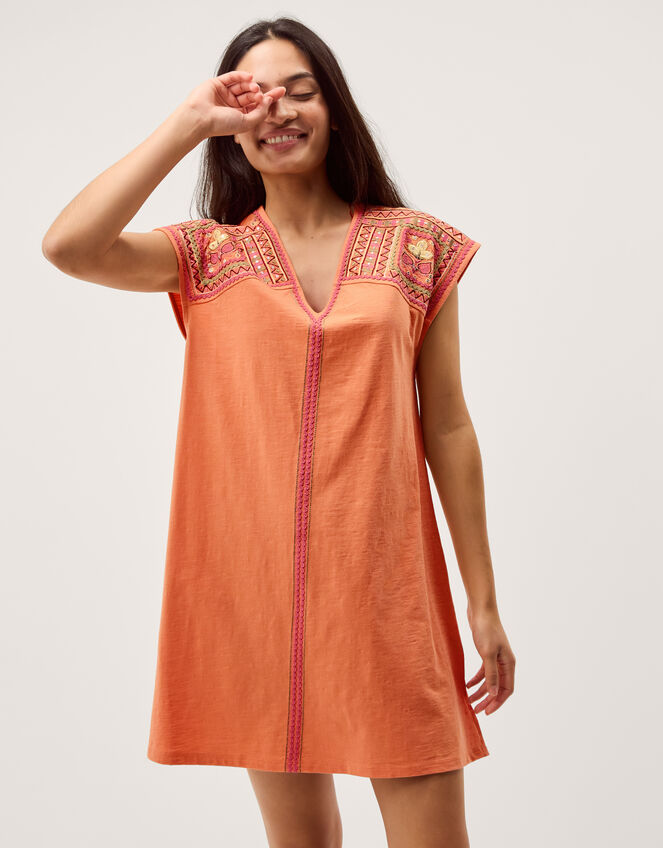 Juliet Embroidered Mini Kaftan, Orange (ORANGE), large