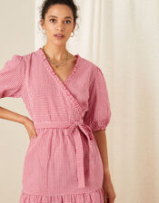 Gingham Wrap Dress, Red (RED), large