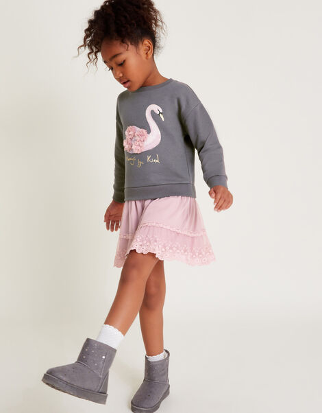 2-in-1 Swan Jumper Dress, Grey (GREY), large
