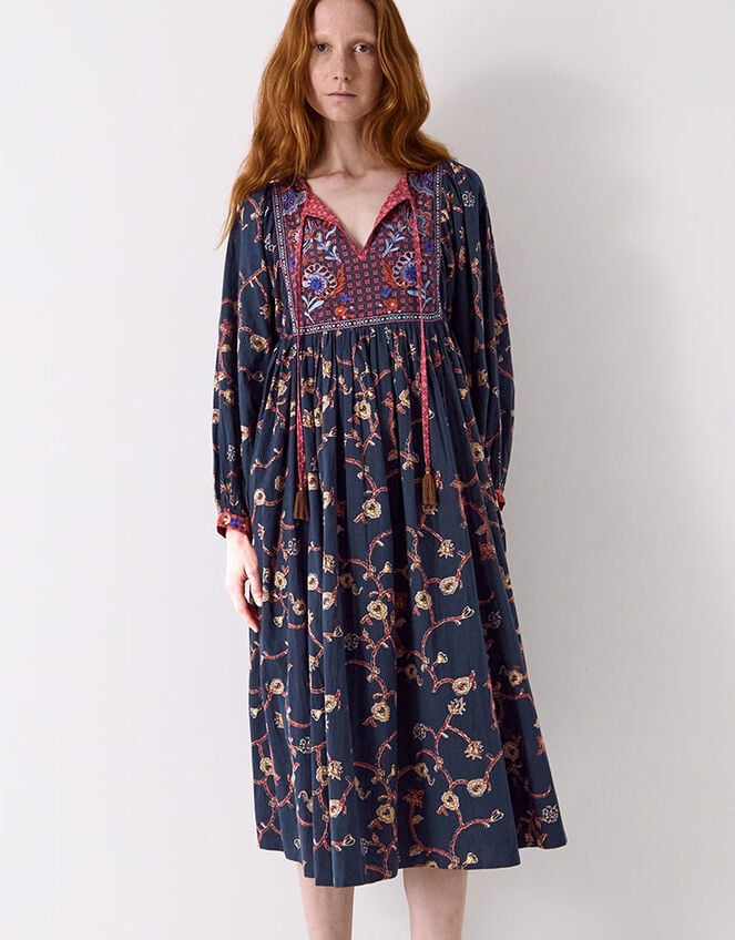 East Elenie Embroidered Midi Dress, Black (BLACK), large