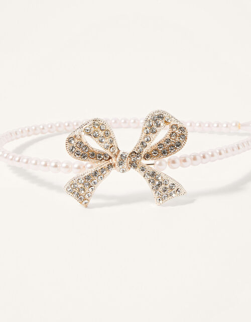 Diamante Pearl Bow Headband, , large