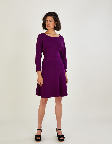 Pleat Cuff Short Knit Dress Purple, Purple (PLUM), large