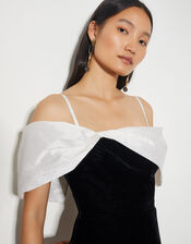 Louisa Velvet Bandeau Midi Dress, Black (BLACK), large