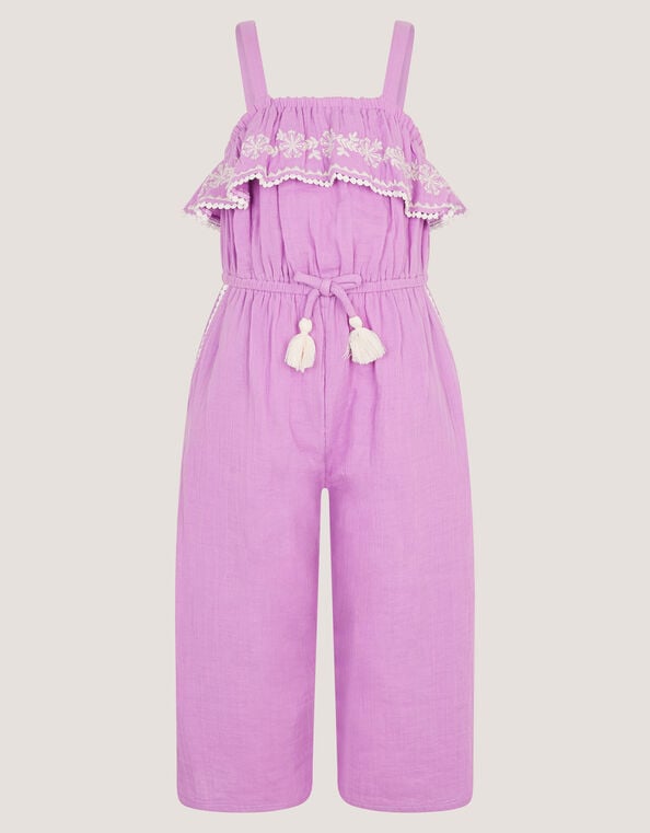 Embroidered Ruffle Tassel Romper, Purple (LILAC), large