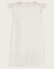 Baby Nellie Pleated Chiffon Dress, Ivory (IVORY), large