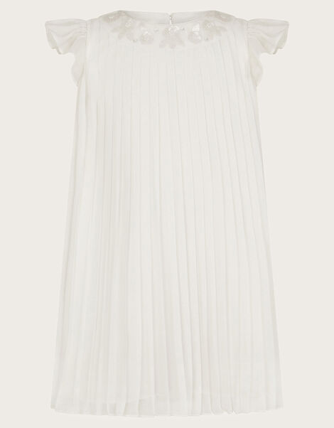 Baby Nellie Pleated Chiffon Dress, Ivory (IVORY), large