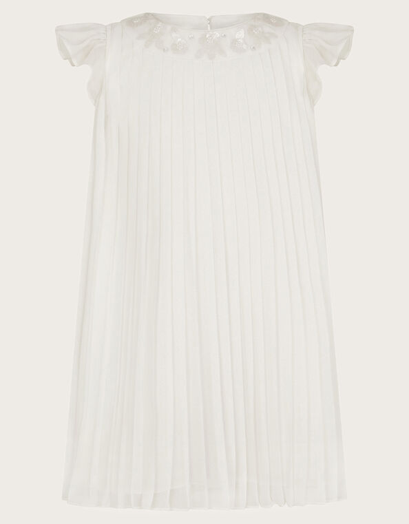 Baby Nellie Pleated Chiffon Dress, Ivory (IVORY), large