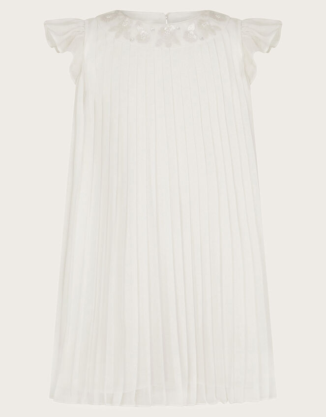 Baby Nellie Pleated Chiffon Dress, Ivory (IVORY), large