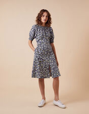 Ditsy Floral Print Dress in Organic Cotton, Blue (NAVY), large