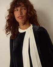 Tia Tie Neck Velvet Top, Black (BLACK), large