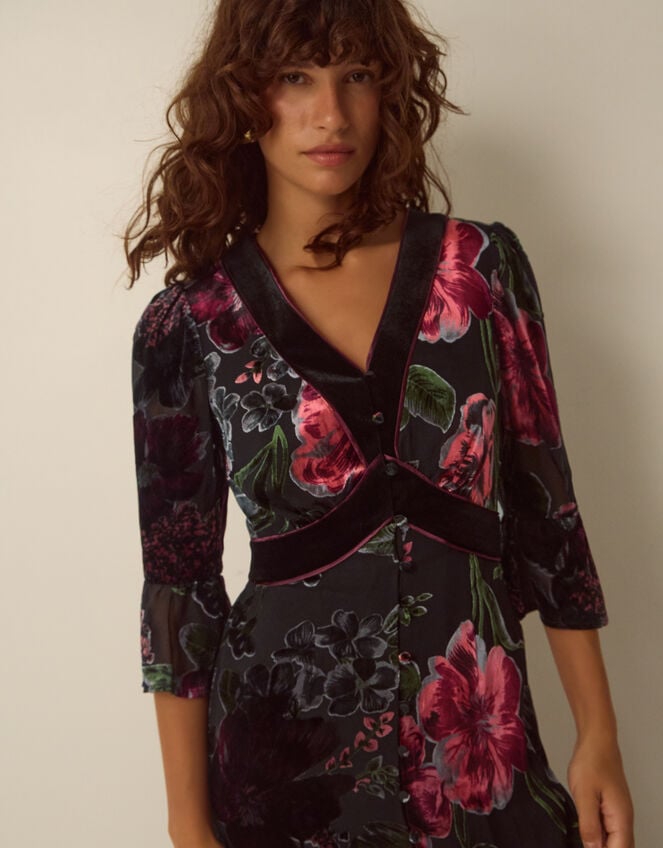 Anya Floral Devor&eacute; Maxi Dress, Red (BURGUNDY), large