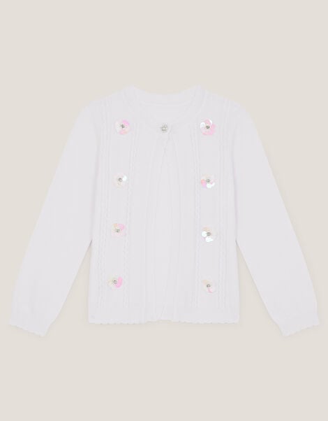 Sparkle Cable Knit Cardigan, Ivory (IVORY), large
