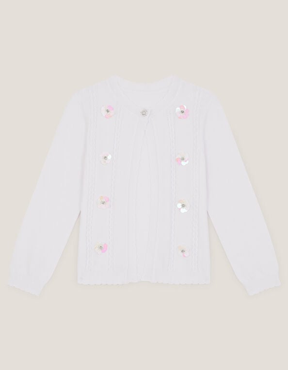 Sparkle Cable Knit Cardigan, Ivory (IVORY), large