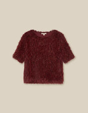 Terri Short Sleeve Fringe Top, Red (BURGUNDY), large