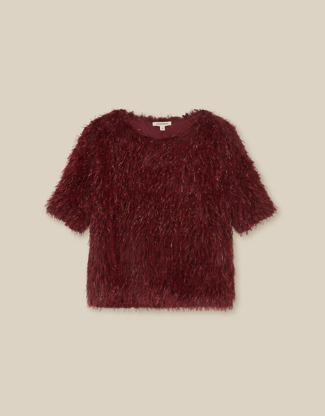 Terri Short Sleeve Fringe Top, Red (BURGUNDY), large