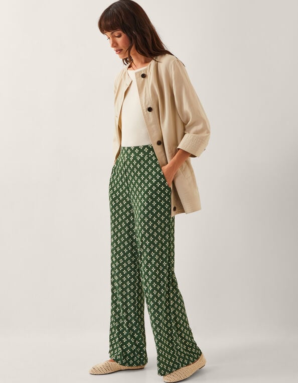 Daisey Geometric Wide Leg Pants, Green (KHAKI), large