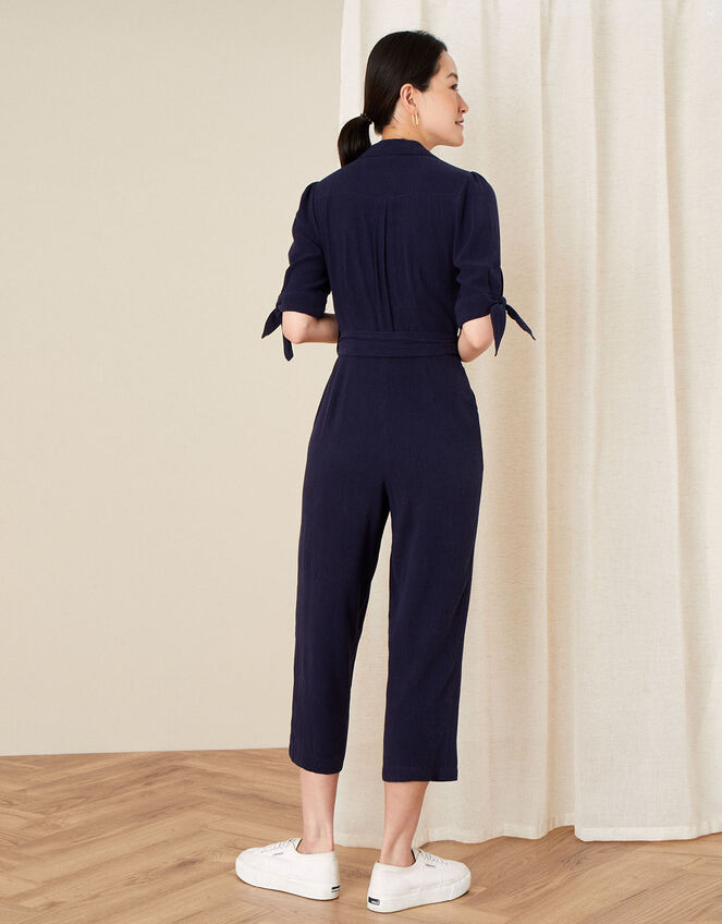 Plain Collared Jumpsuit, Blue (NAVY), large