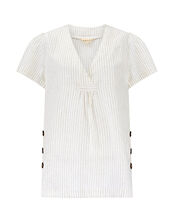 East Zahra Pinstripe Linen-Blend Top, Natural (NATURAL), large