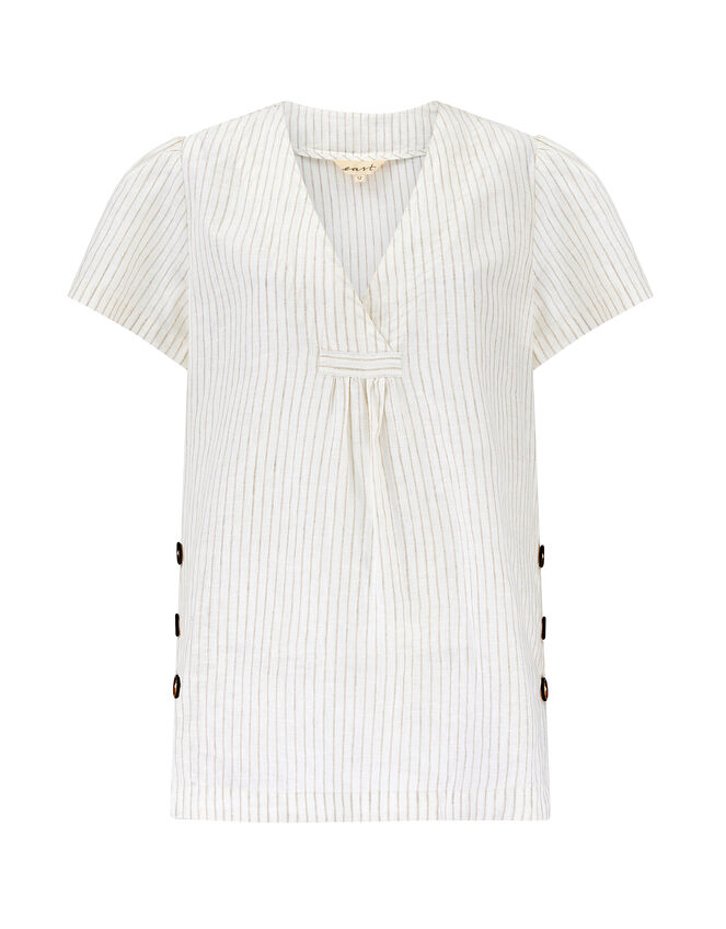 East Zahra Pinstripe Linen-Blend Top, Natural (NATURAL), large