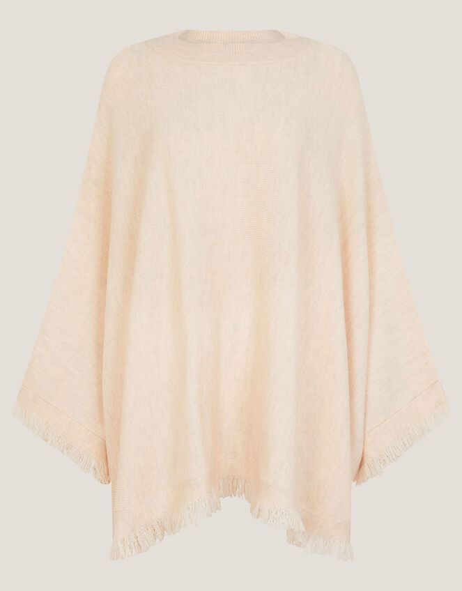 Fay Fringe Trim Poncho , Natural (NATURAL), large