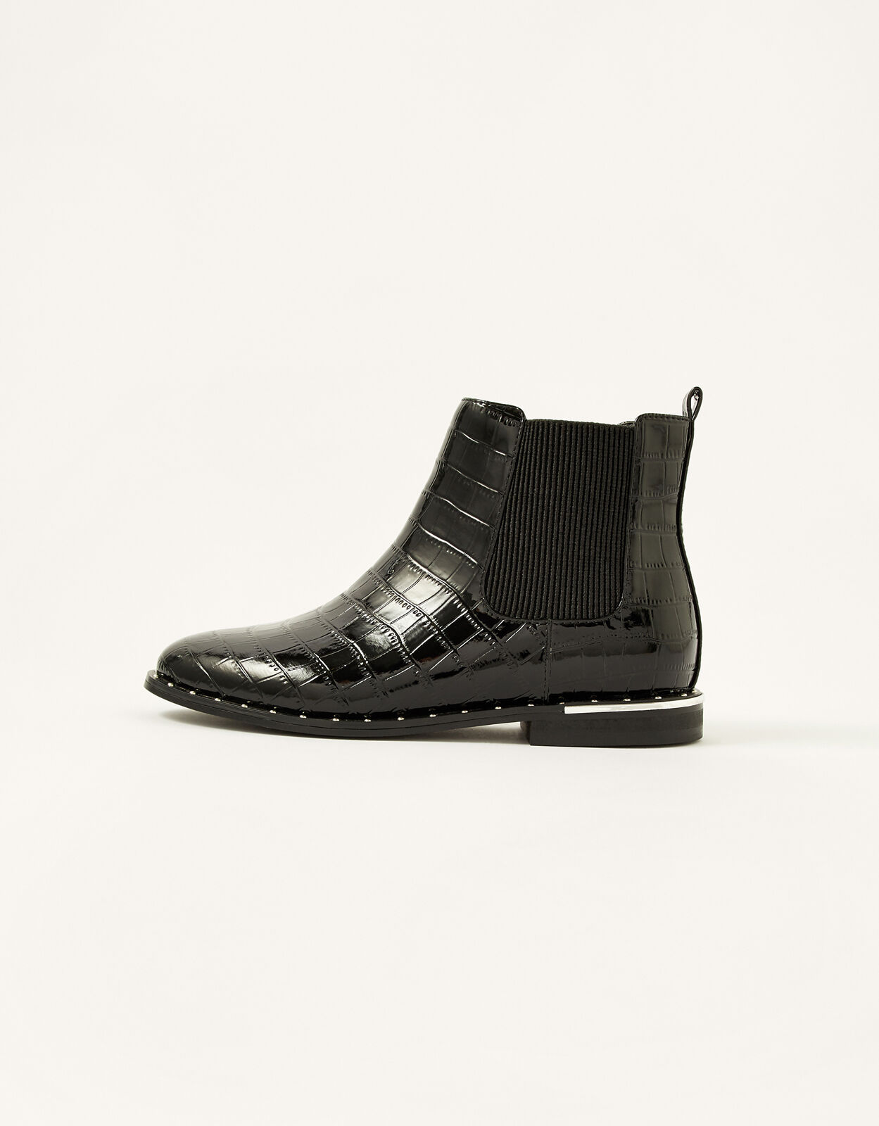 Croc Effect Studded Chelsea Boots Black