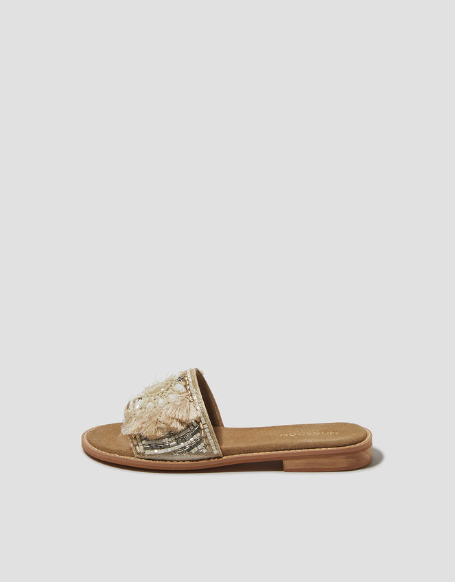 Eve Embellished Slide Sandals, Ivory (IVORY), large