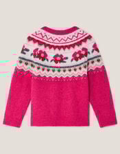 Rhinestone Floral Fair Isle Jumper, Pink (PINK), large