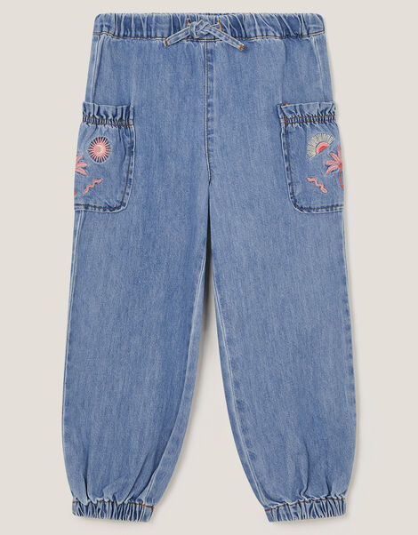 Embroidered Denim Cargo Joggers, Blue (BLUE), large