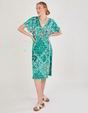 Scarf Print Wrap Jersey Dress, Green (GREEN), large