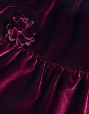 Baby Leila Corsage Velvet Party Dress, Purple (PURPLE), large
