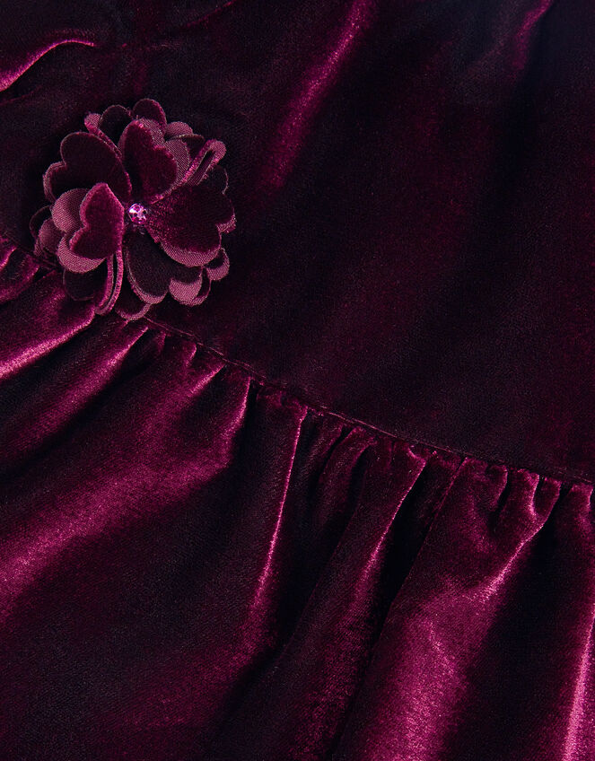 Baby Leila Corsage Velvet Party Dress, Purple (PURPLE), large