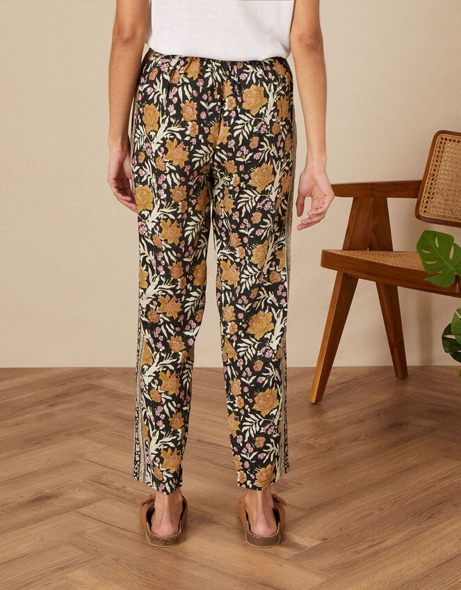 ARTISAN STUDIO Woodblock Floral Fauna Trousers, Black (BLACK), large
