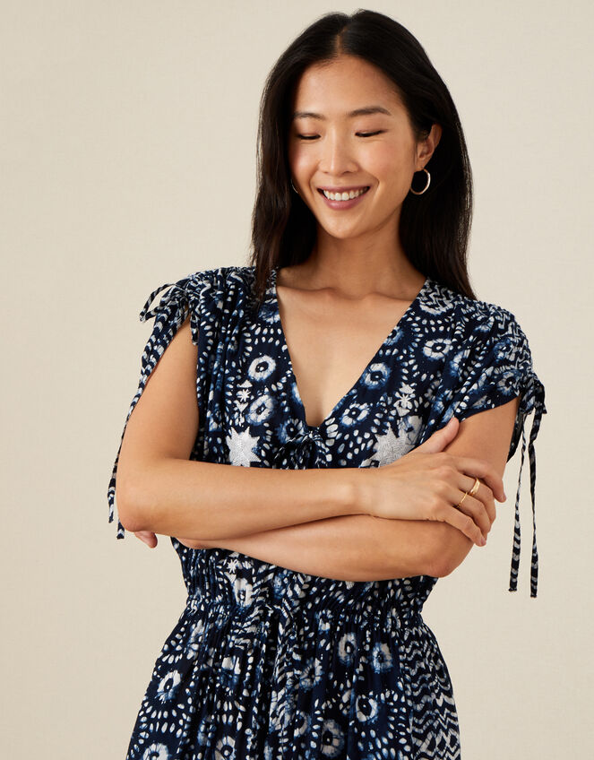 Batik Print Jumpsuit, Blue (NAVY), large