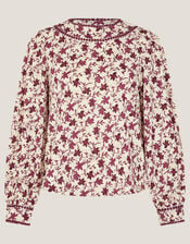 Felipa Floral Print Jersey Top, Ivory (IVORY), large